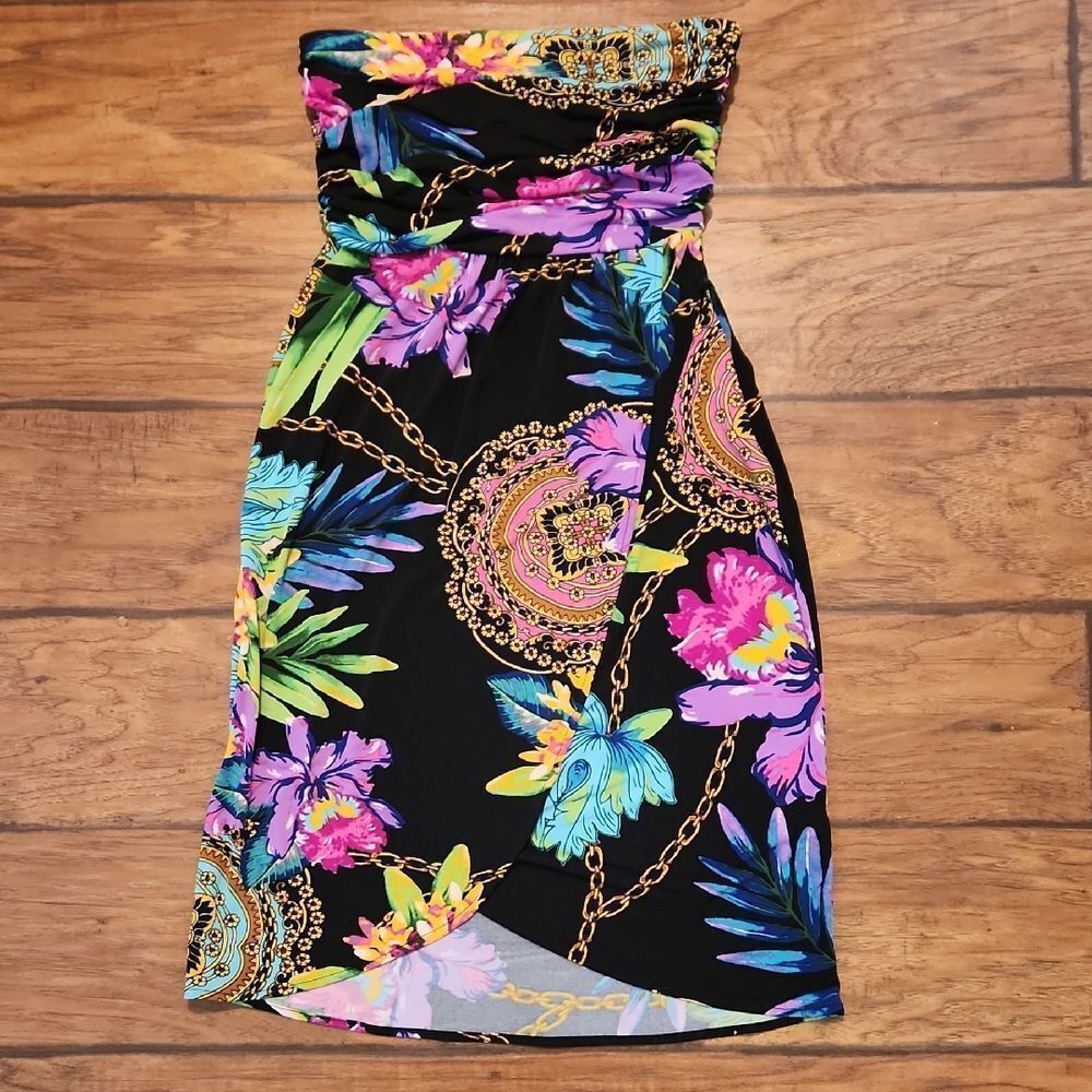 Jennifer Lopez Strapless Dress - Black, Purple, Blue, Pink Floral